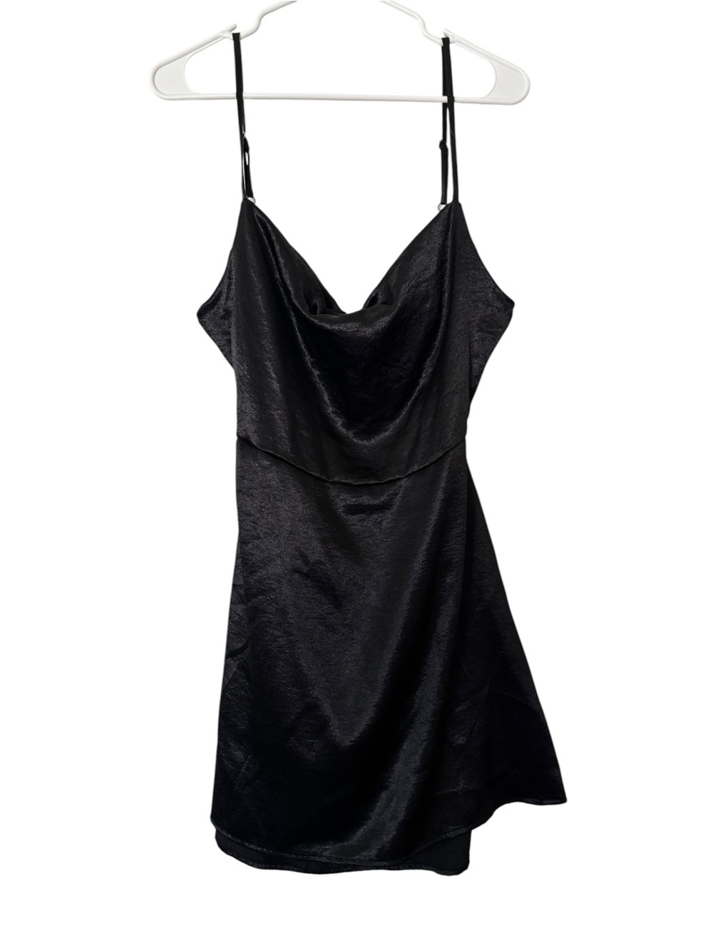 Black Satin Slip Dress with Cowl Neck and Tie Back